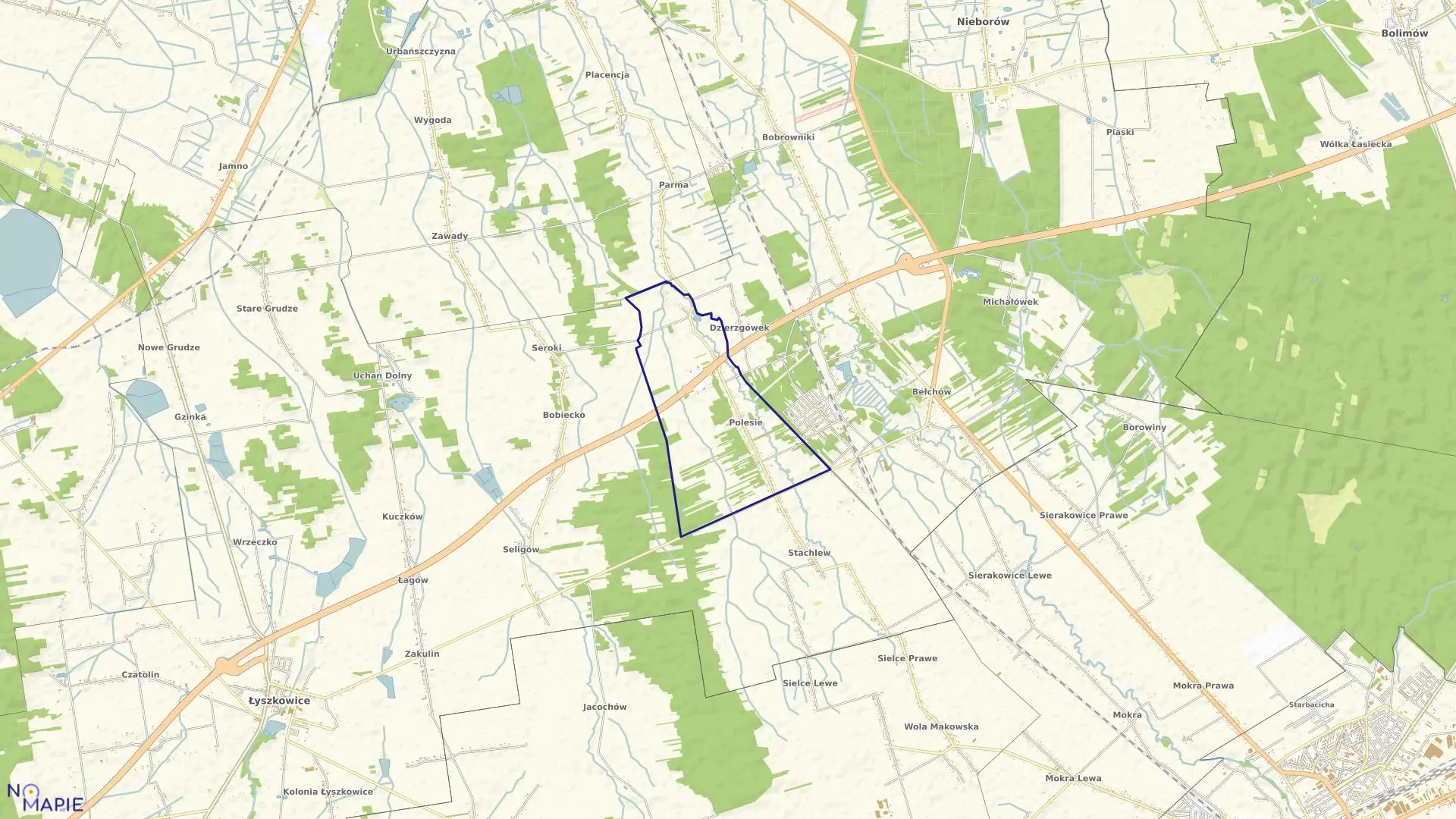 Mapa obrębu POLESIE w gminie Łyszkowice